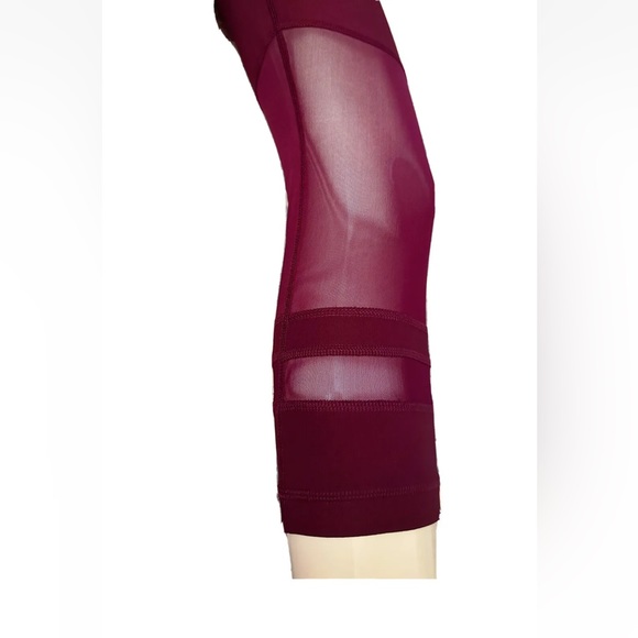 90 Degree by Reflex Mesh Burgundy Cropped Leggings - Picture 2 of 5